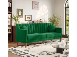 Sofá 3 lugares de veludo - pés de madeira maciça 19cm - com 2 almofadas - 206x74x83cm - Verde