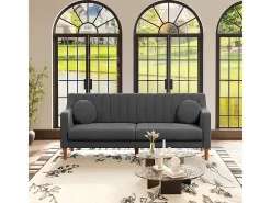 Sofá 3 lugares de veludo - pés de madeira maciça 19cm - com 2 almofadas - 206x74x83cm - Cinza