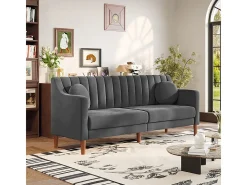 Sofá 3 lugares de veludo - pés de madeira maciça 19cm - com 2 almofadas - 206x74x83cm - Cinza