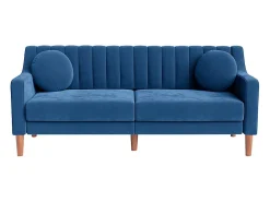 Sofá 3 lugares de veludo - pés de madeira maciça 19cm - com 2 almofadas - 206x74x83cm - Azul