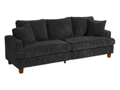 Sofá 3 Lugares de Veludo Cotelê, com 2 Almofadas, assentos extra profundos 53cm, 220x76x84cm, Preto