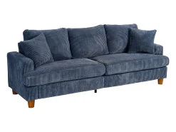 Sofá 3 Lugares de Veludo Cotelê, com 2 Almofadas, assentos extra profundos 53cm, 220x76x84cm, Azul