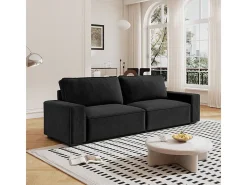 Sofá 3 lugares em chenille preto - com grandes braços - assento profundo 55cm - 220 x 83 x 88 cm