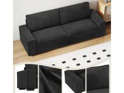 Sofá 3 lugares em chenille preto - com grandes braços - assento profundo 55cm - 220 x 83 x 88 cm