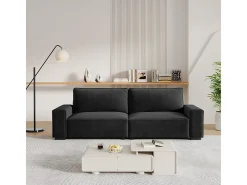 Sofá 3 lugares em chenille preto - com grandes braços - assento profundo 55cm - 220 x 83 x 88 cm