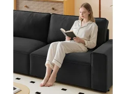 Sofá 3 lugares em chenille preto - com grandes braços - assento profundo 55cm - 220 x 83 x 88 cm