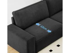 Sofá 3 lugares em chenille preto - com grandes braços - assento profundo 55cm - 220 x 83 x 88 cm