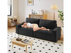 Sofá 3 lugares em chenille preto - com grandes braços - assento profundo 55cm - 220 x 83 x 88 cm