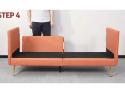 Sofá 2/3 lugares em couro sintético, com almofadas de assento profundas e confortáveis de 56 cm, 185x76x90 cm, laranja