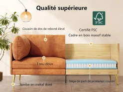 Sofá 2/3 lugares em couro sintético, com almofadas de assento profundas e confortáveis de 56 cm, 185x76x90 cm, laranja