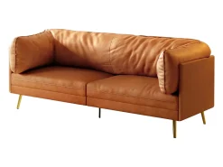 Sofá 2/3 lugares em couro sintético, com almofadas de assento profundas e confortáveis de 56 cm, 185x76x90 cm, laranja