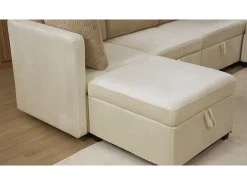 Sofá 6 lugares em forma de U - con armazenamento - conversível multifuncional - veludo + veludo canelado - cinza