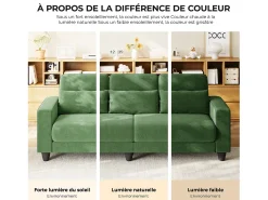 Sofá 3 lugares em tecido chenille verde - com 3 almofadas - capa removível lavável - 220x81x88cm