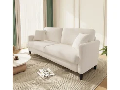 Sofá 2 lugares em Tecido de veludo teddy com 2 Travesseiros - Bege - 148 x 89 x 79cm