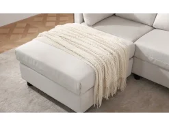 Sofá 3 lugares em tecido de linho, com puff, 3 almofadas lombares e 2 almofadas, 220x83x81cm, Cinza