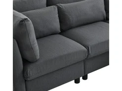 Sofá 3 lugares em tecido de linho, com puff, 3 almofadas lombares e 2 almofadas, 220x83x81cm, Cinza