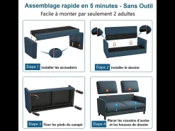 Sofá 2 lugares em tecido veludo teddy com 2 almofadas - Azul - 148 x 89 x 79 cm