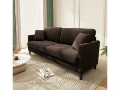 Sofá 2 lugares em tecido veludo teddy com 2 almofadas - Marrom - 148 x 89 x 79 cm
