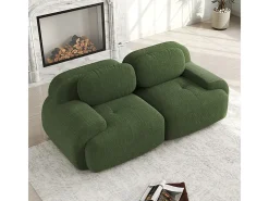 Sofá 2 Lugares Modular de Veludo Cannelado - com 2 Almofadas - 208x103x75cm - Verde