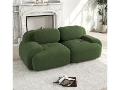 Sofá 2 Lugares Modular de Veludo Cannelado - com 2 Almofadas - 208x103x75cm - Verde