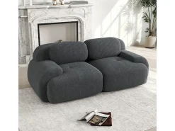 Sofá 2 Lugares Modular de Veludo Cannelado - com 2 Almofadas - 208x103x75cm - Cinza