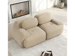 Sofá 2 Lugares Modular de Veludo Cannelado - com 2 Almofadas - 208x103x75cm - Bege