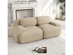 Sofá 2 Lugares Modular de Veludo Cannelado - com 2 Almofadas - 208x103x75cm - Bege