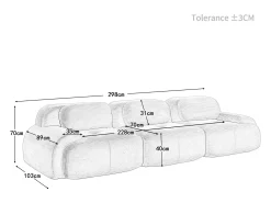 Sofá 3 lugares modular em Veludo cotelê - com 3 almofadas - 298x103x70cm - Marrom