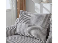 Sofá 2 lugares modular veludo canelado, porta-copos e bolso lateral, 200x99x80cm, Cinzento claro