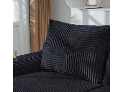 Sofá 2 lugares modular veludo canelado, porta-copos e bolso lateral, 200x99x80cm, Preto