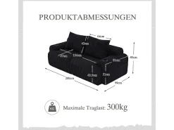 Sofá 2 lugares modular veludo canelado, porta-copos e bolso lateral, 200x99x80cm, Preto