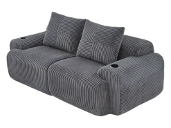 Sofá 2 lugares modular veludo canelado, porta-copos e bolso lateral, 200x99x80cm, Cinzento antracite