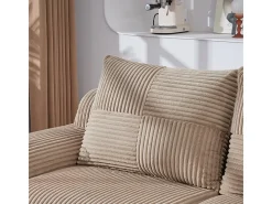 Sofá 2 lugares modular veludo canelado, porta-copos e bolso lateral, 200x99x80cm, Cáqui