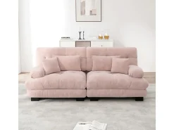 Sofá 2 lugares rosa - com 4 almofadas - estrutura madeira maciça + tecido pelúcia - 220x77x81cm