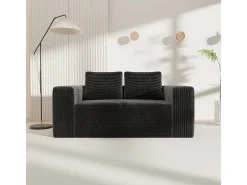 Sofá 2 Lugares, Veludo canelado preto, 65cm prof. assento, 2 almofadas, 160x88x58cm