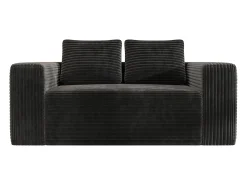 Sofá 2 Lugares, Veludo canelado preto, 65cm prof. assento, 2 almofadas, 160x88x58cm