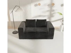 Sofá 2 Lugares, Veludo canelado preto, 65cm prof. assento, 2 almofadas, 160x88x58cm