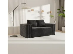 Sofá 2 Lugares, Veludo canelado preto, 65cm prof. assento, 2 almofadas, 160x88x58cm