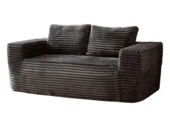 Sofá 2 Lugares, Veludo canelado cinzento, 65cm prof. assento, 2 almofadas, 160x88x58cm