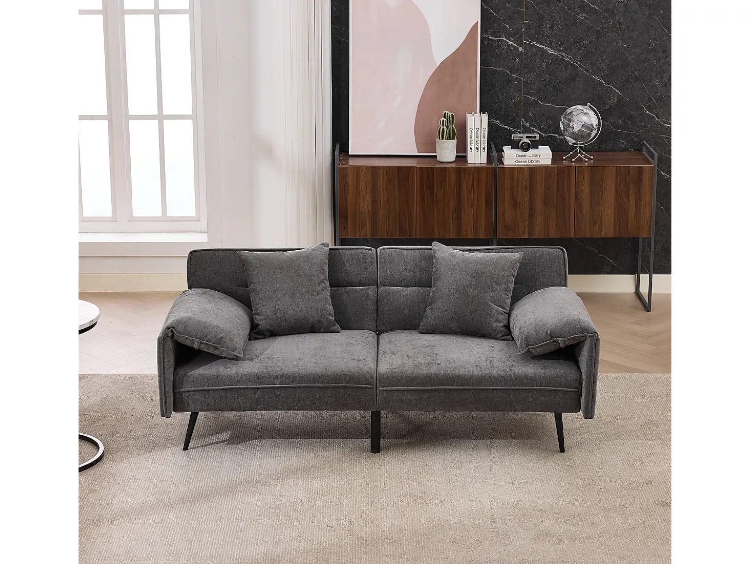 Sofá 2 lugares 167.5x73x70 cm - encosto inclinável três posições (100°–180°) - almofadas de assento macias - cinza