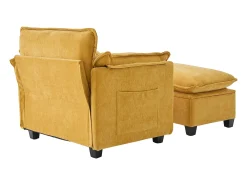 Sofá amarelo com bolsos laterais e apoio para os pés - Chenille - para sala de estar e quarto