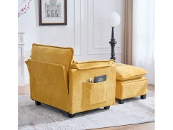 Sofá amarelo com bolsos laterais e apoio para os pés - Chenille - para sala de estar e quarto
