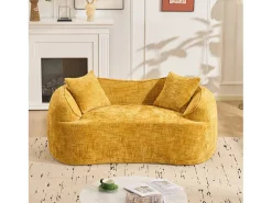 Sofá amarelo de 2 lugares - Sofá reto com 2 almofadas e braços - chenille