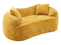 Sofá amarelo de 2 lugares - Sofá reto com 2 almofadas e braços - chenille