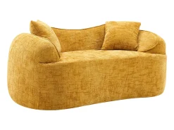 Sofá amarelo de 2 lugares - Sofá reto com 2 almofadas e braços - chenille