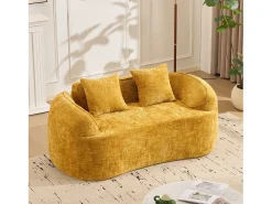 Sofá amarelo de 2 lugares - Sofá reto com 2 almofadas e braços - chenille