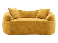 Sofá amarelo de 2 lugares - Sofá reto com 2 almofadas e braços - chenille