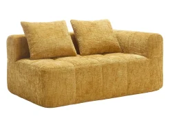 Sofá amarelo de 2 lugares - Sofá reto com almofadas e compartimentos de arrumação - chenille - padrão neve