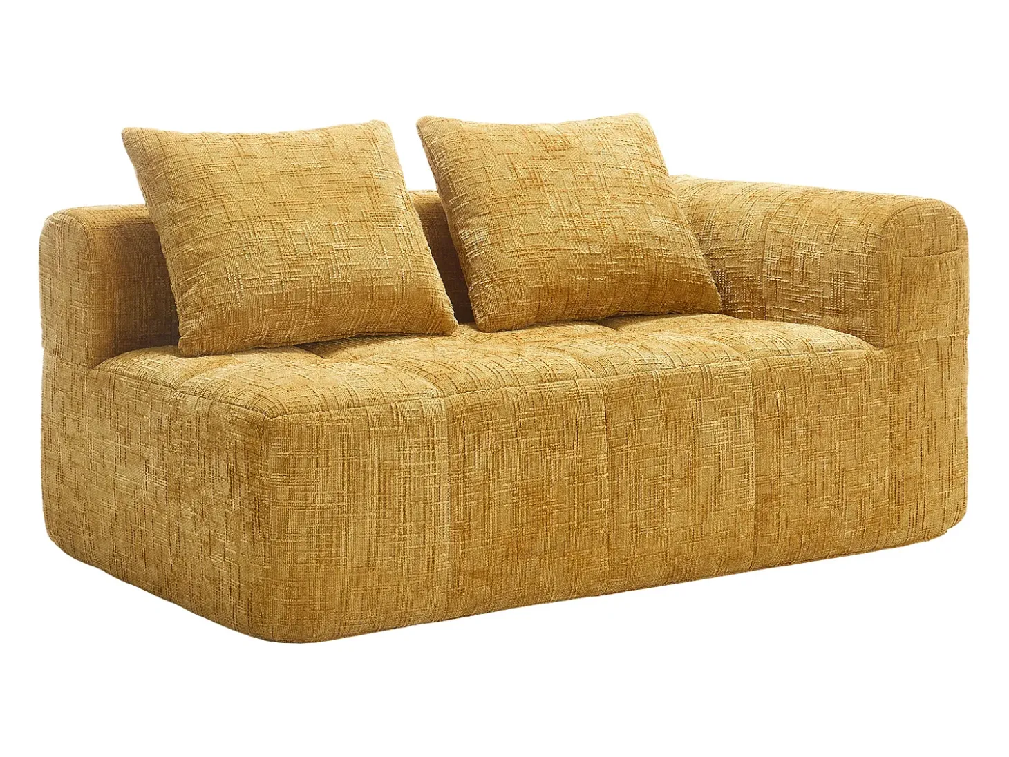 Sofá amarelo de 2 lugares - Sofá reto com almofadas e compartimentos de arrumação - chenille - padrão neve