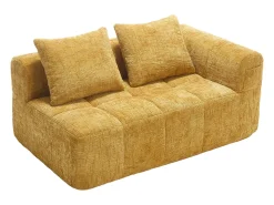 Sofá amarelo de 2 lugares - Sofá reto com almofadas e compartimentos de arrumação - chenille - padrão neve